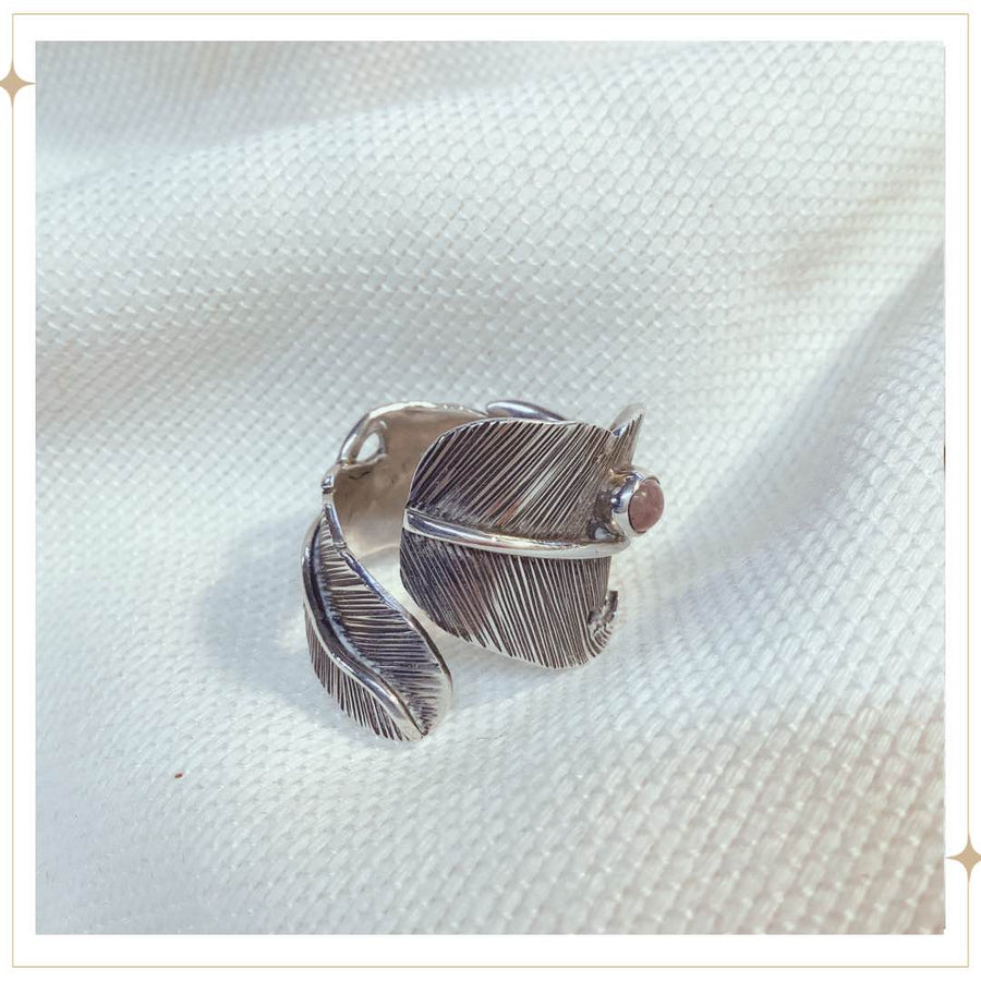 Feather Ring with Rose Quartz