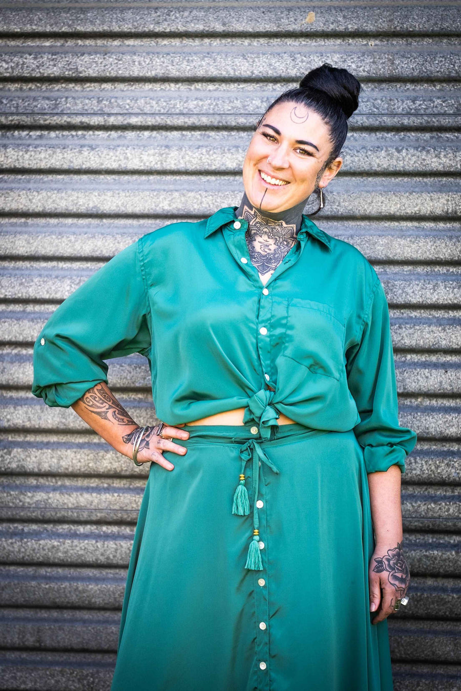 Maha Long Sleeved Unisex Shirt - Saturn - Emerald