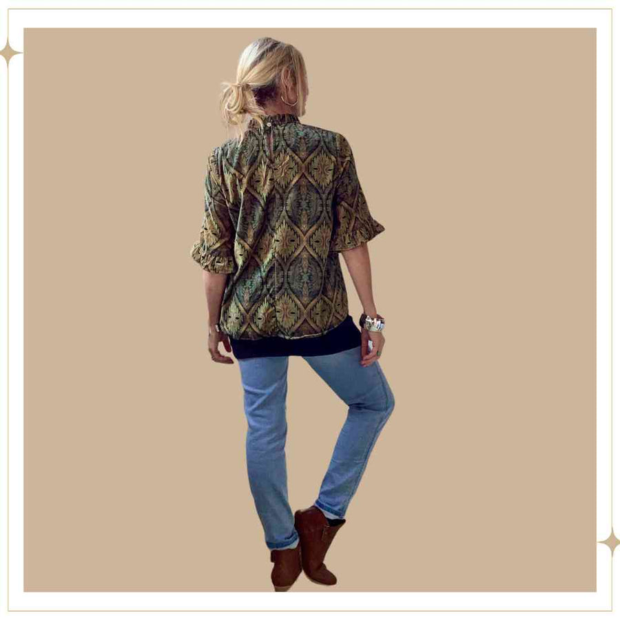 GWEN velour blouse - Thyme