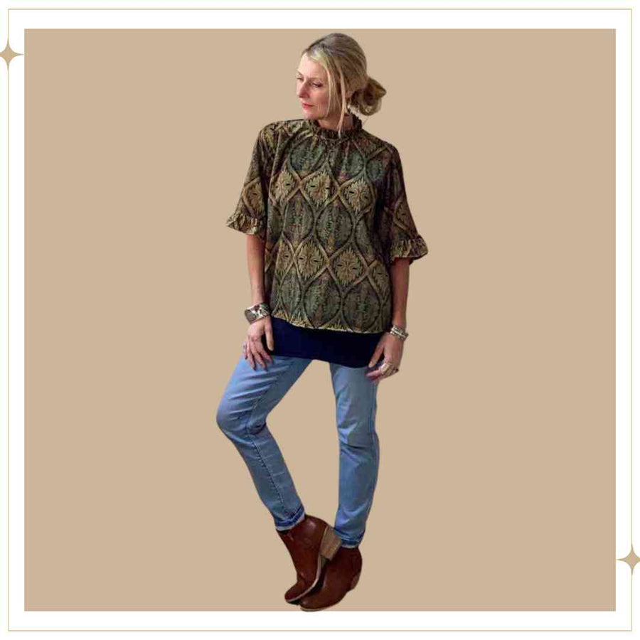 GWEN velour blouse - Thyme