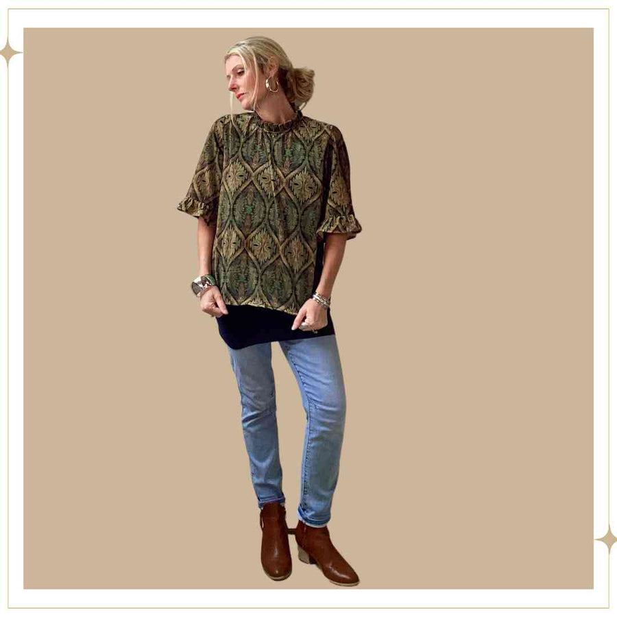 GWEN velour blouse - Thyme