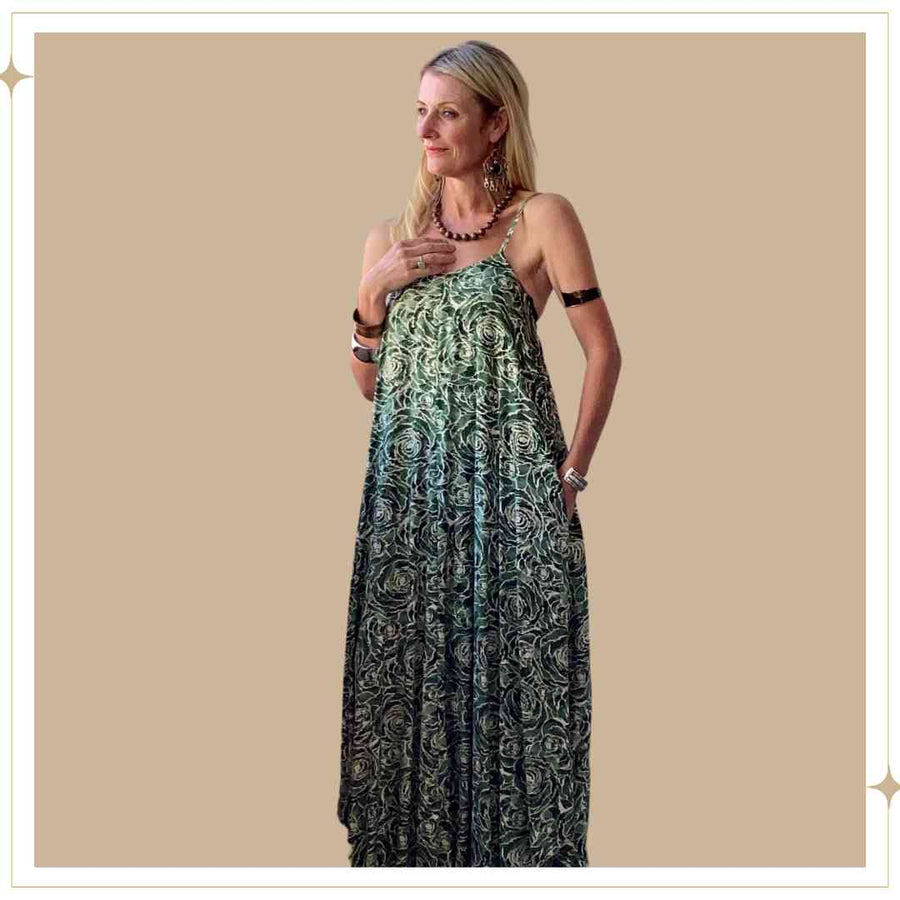 Summer Dress - Green Rosette
