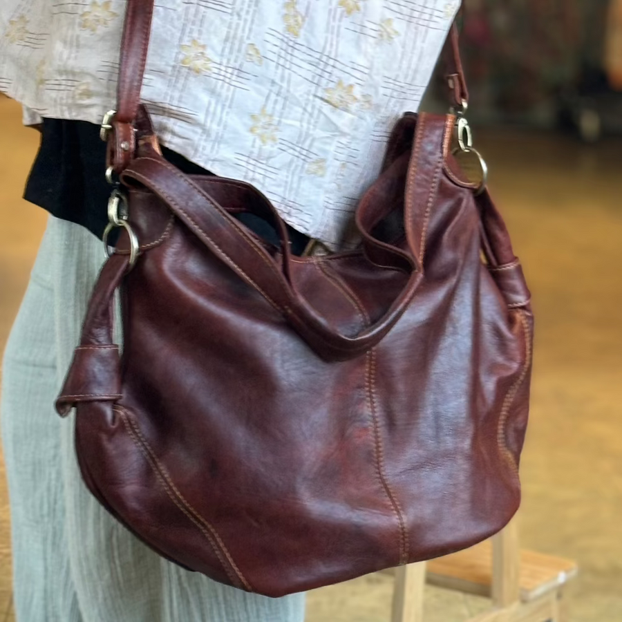 Hazelnut Hamza Bohemian Leather Tote Bag
