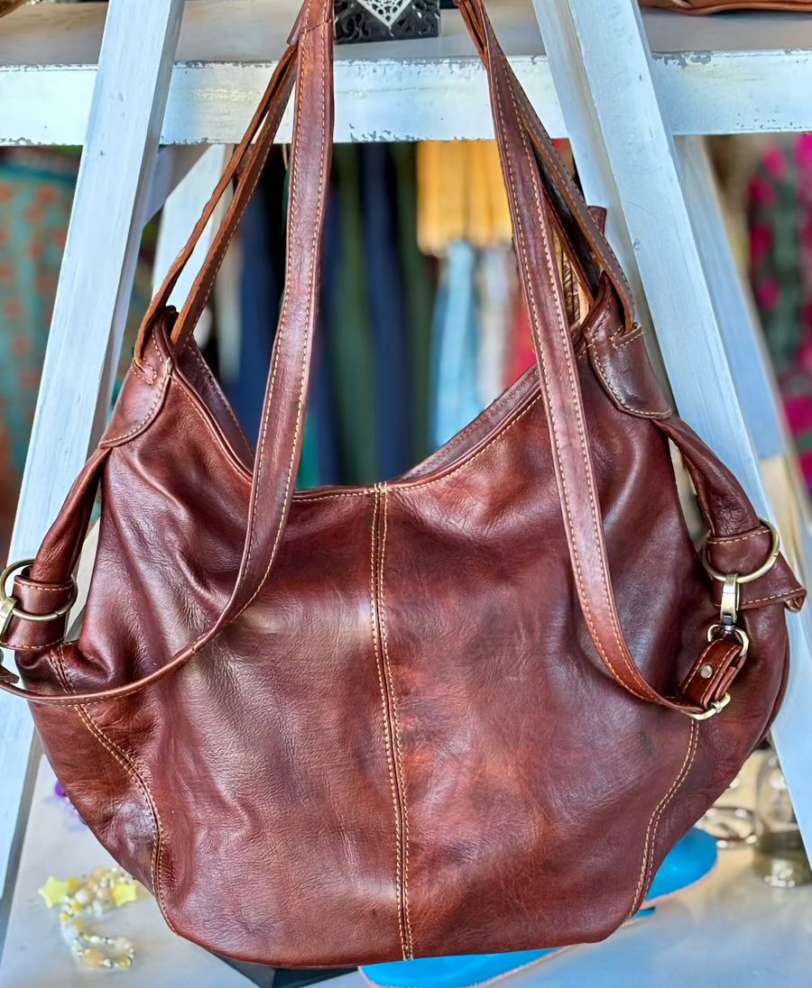 Hazelnut Hamza Bohemian Leather Tote Bag