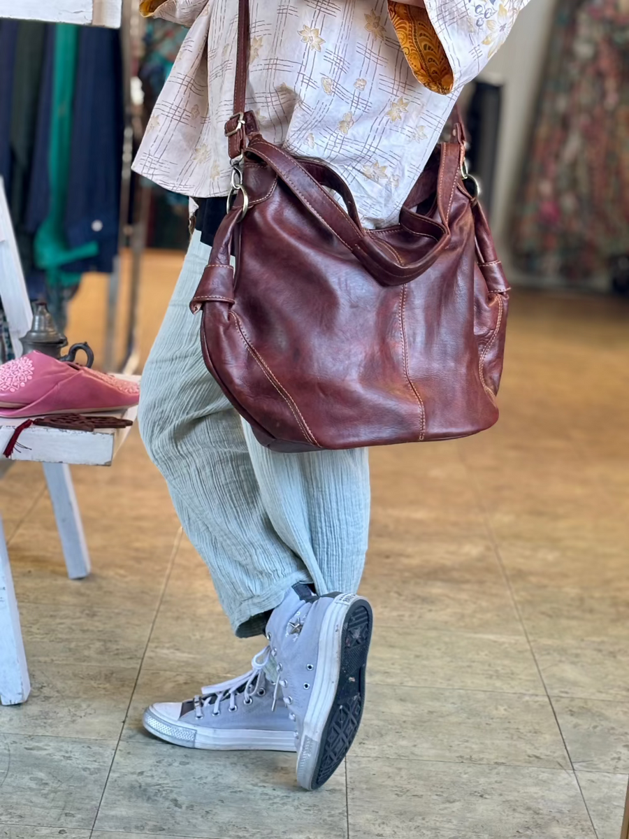 Hazelnut Hamza Bohemian Leather Tote Bag