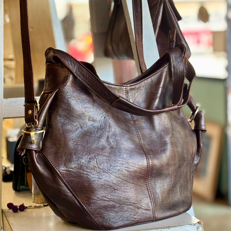 Walnut Hamza Bohemian Leather Tote Bag
