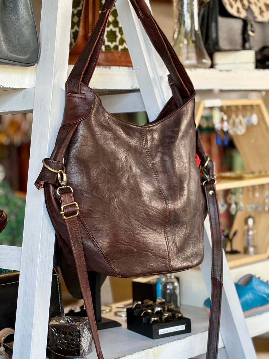 Walnut Hamza Bohemian Leather Tote Bag