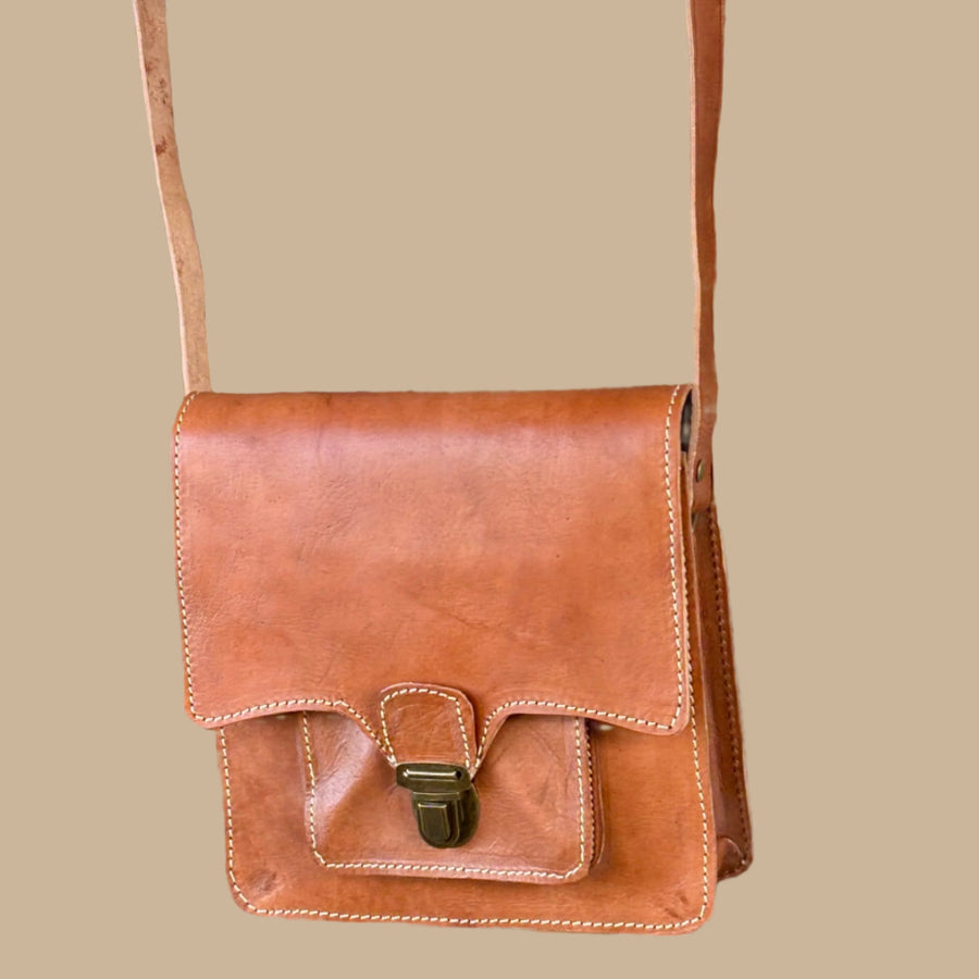Haqiba small orange/tan traditional satchel