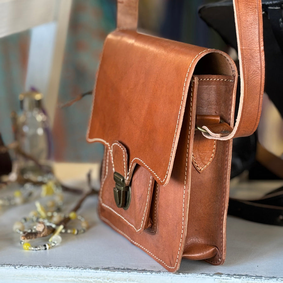 Haqiba small orange/tan traditional satchel