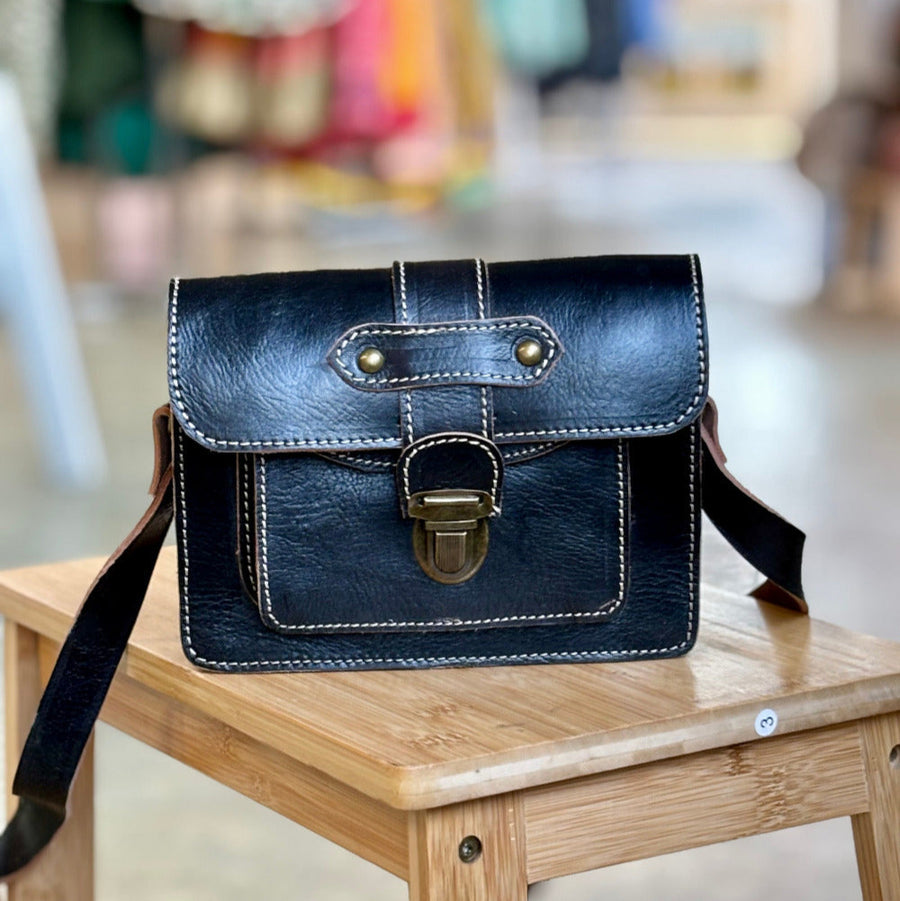 Sadar - Black Leather Satchel