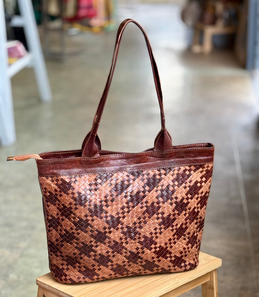 Hazelnut Mansuuj Handwoven Leather Tote
