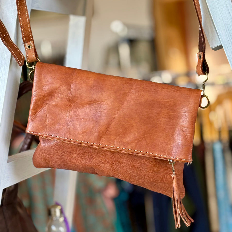 Camel Selena Foldover Shoulder Bag