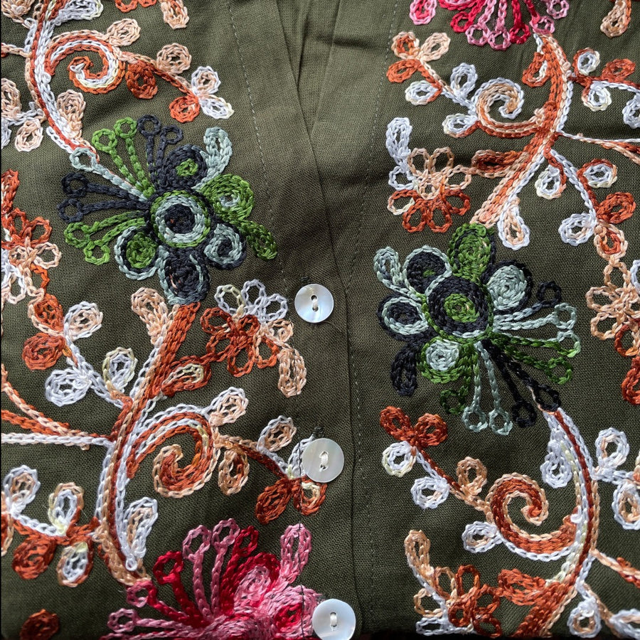 TULSI Embroidered Blouse - Oliva