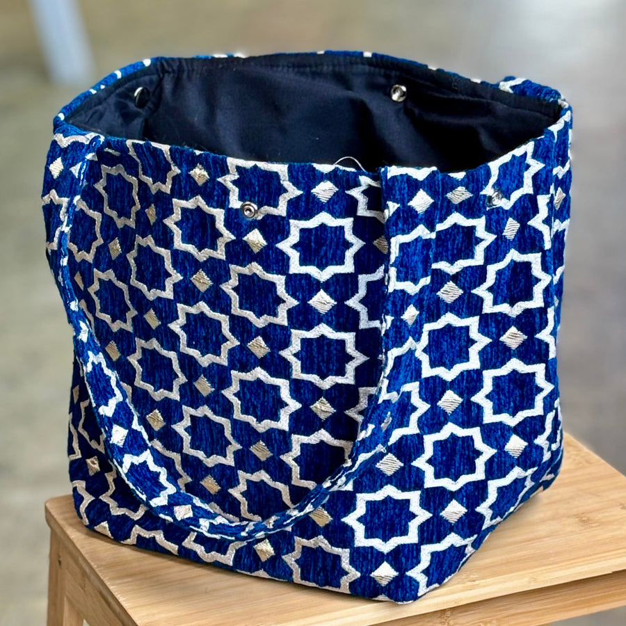 Chamak- Buckram Trapeze Tote 'Blue'