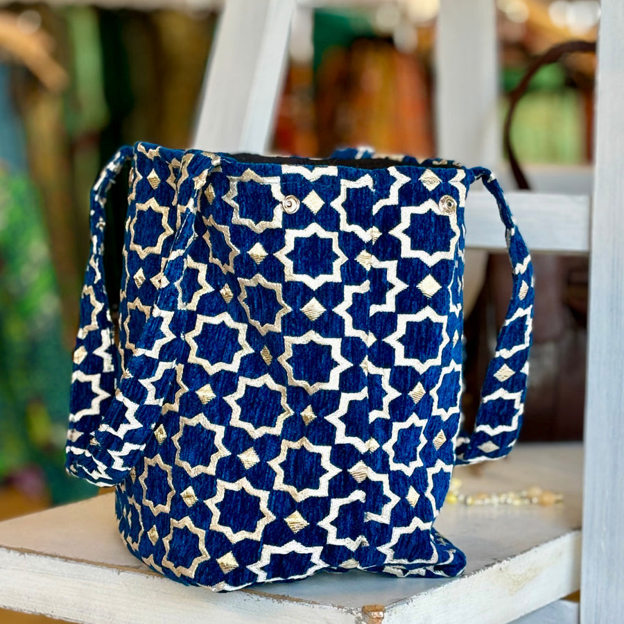 Chamak- Buckram Trapeze Tote 'Blue'
