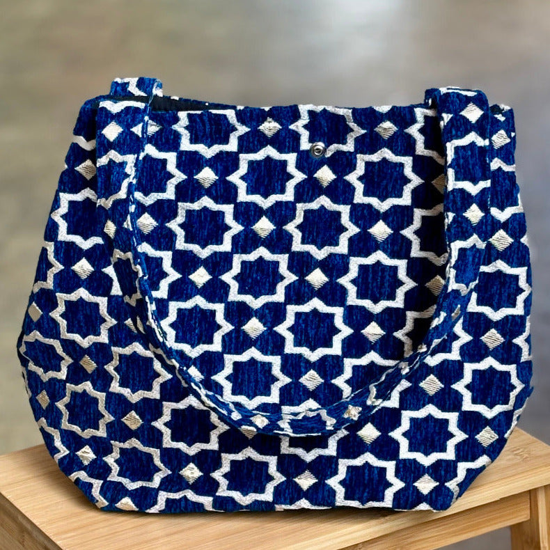 Chamak- Buckram Trapeze Tote 'Blue'