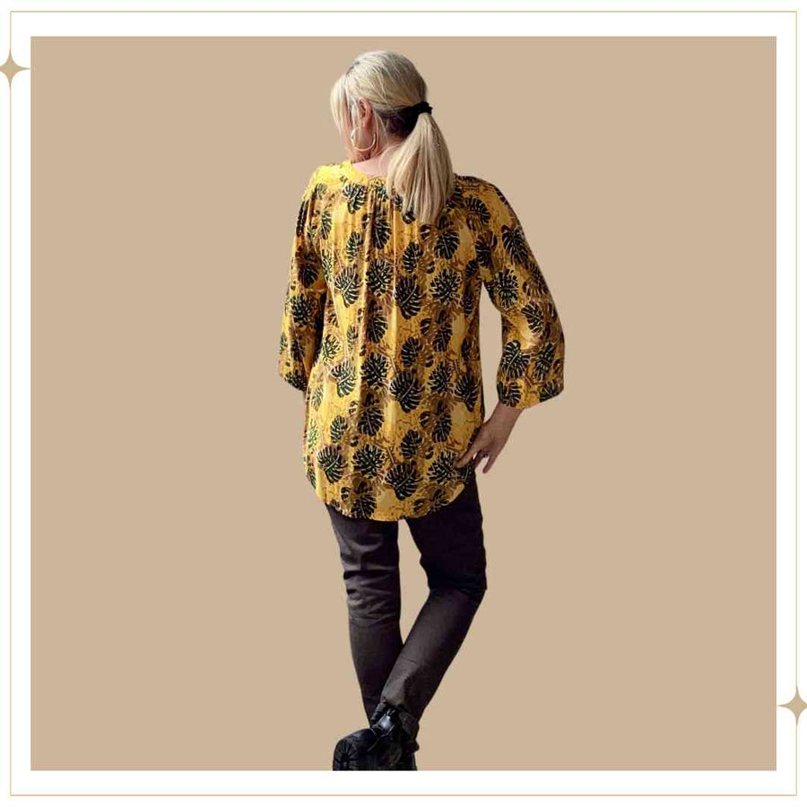 JAMILA blouse - Yellow/Green Monstera
