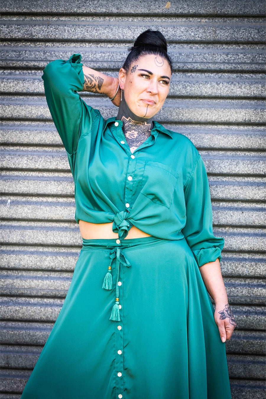 Maha Long Sleeved Unisex Shirt - Saturn - Emerald