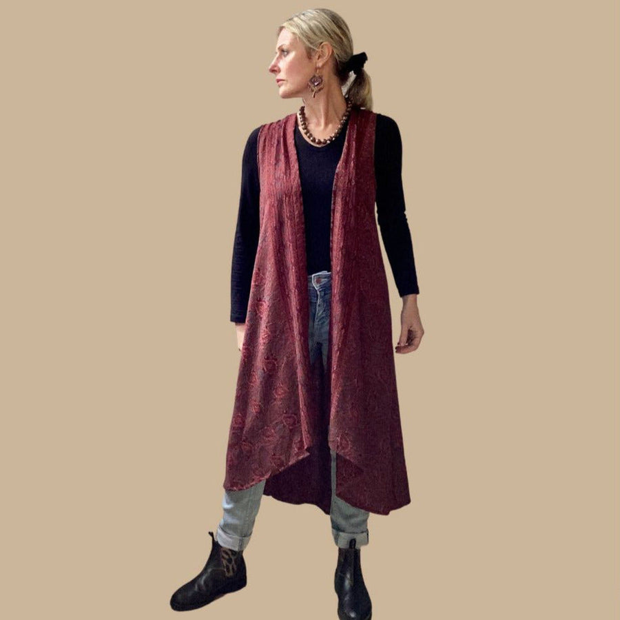 MARI Sleeveless Kimono - Burgundy