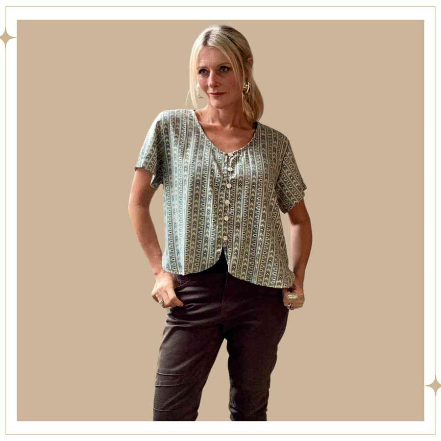 SALMA Button Blouse - Blue Hearts
