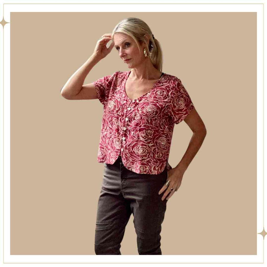 SALMA Button Blouse - Red Rosette