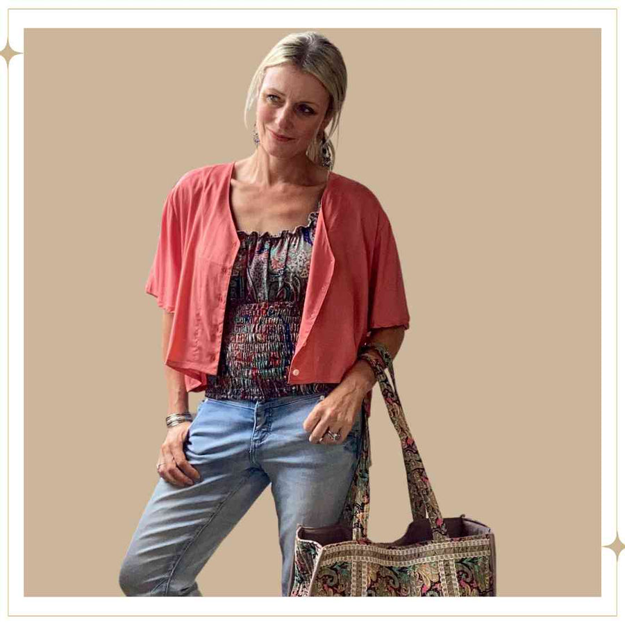 SANDIE Button Blouse - Coral