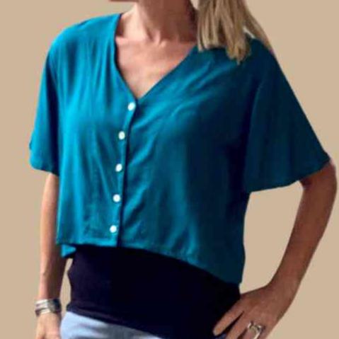 SANDIE Button Blouse - Teal