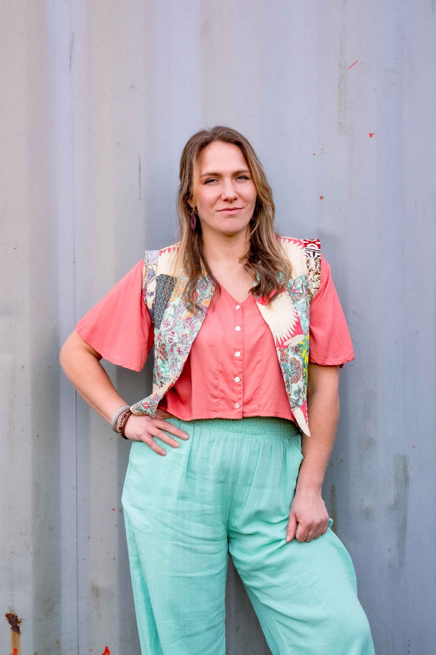 SANDIE Button Blouse - Coral