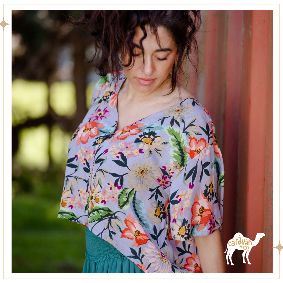 SANDIE Button Blouse - Summer Garden
