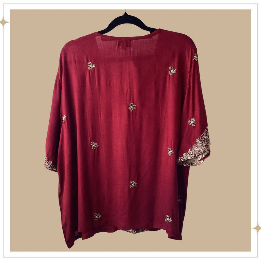 SHANTI Embroidered Blouse - Crimson