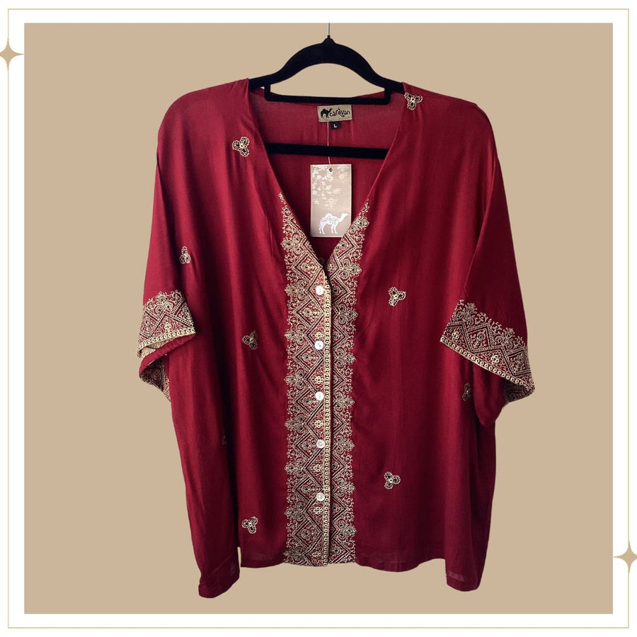 SHANTI Embroidered Blouse - Crimson