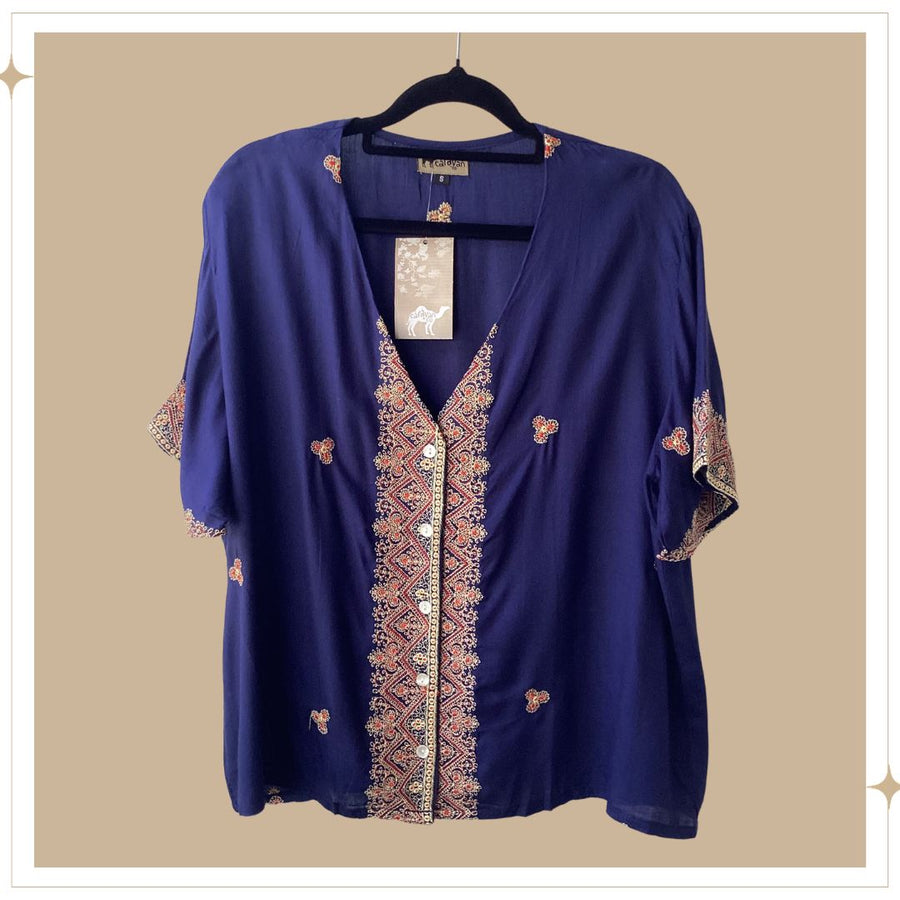 SHANTI Embroidered Blouse - Navy