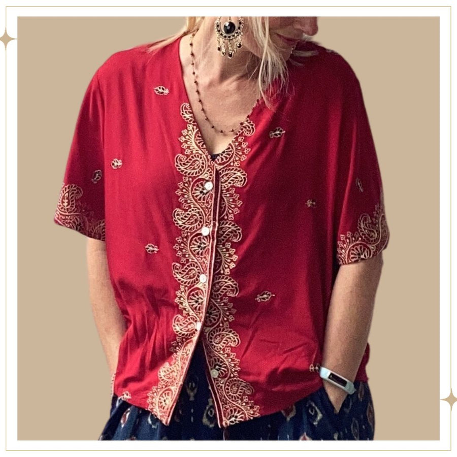 SHANTI Embroidered Blouse - Scarlet