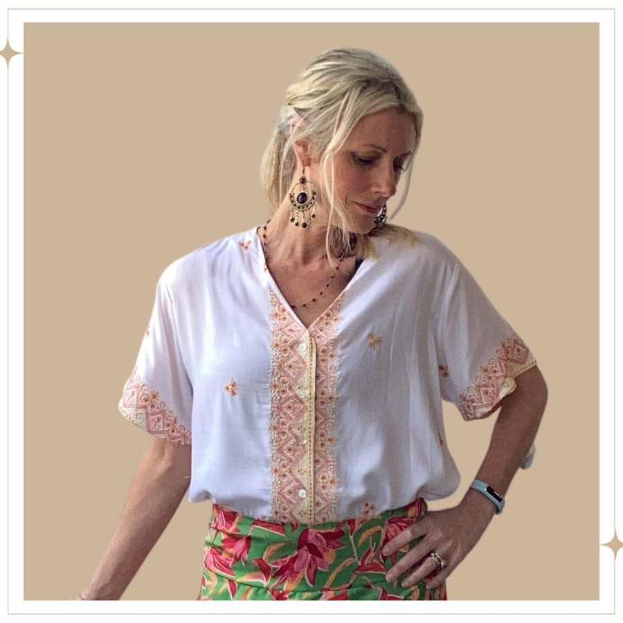 SHANTI Embroidered Blouse - Crimson