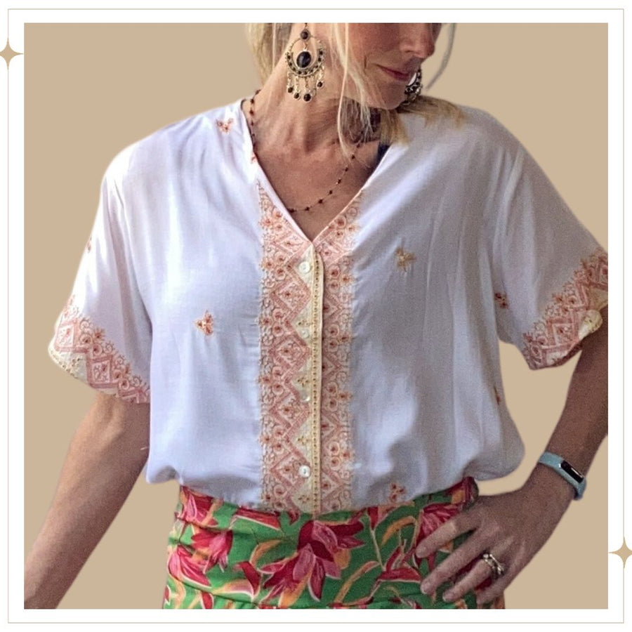 SHANTI Embroidered Blouse - White