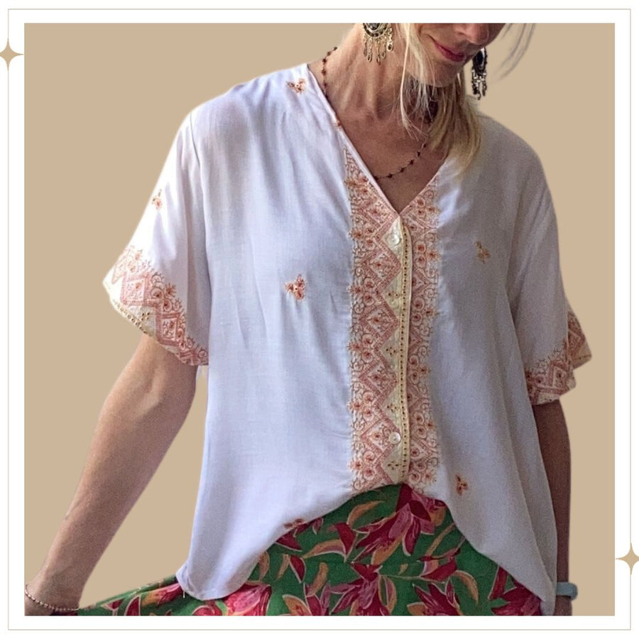 SHANTI Embroidered Blouse - White
