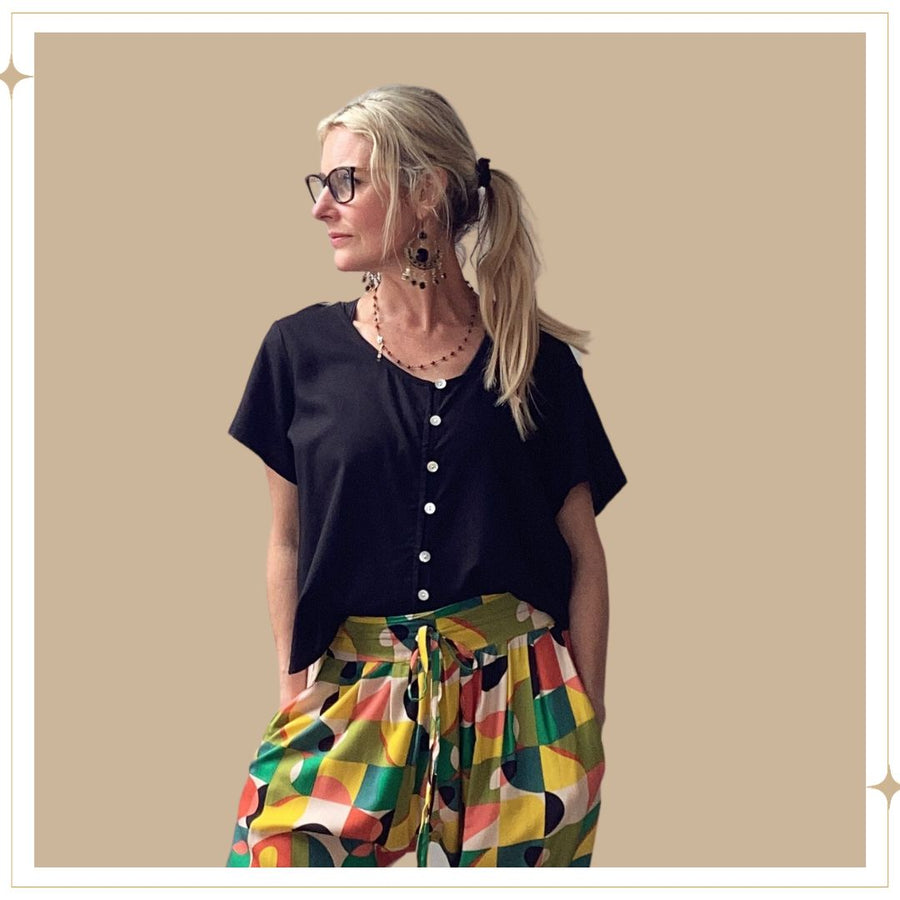 SALMA Button Blouse - Black