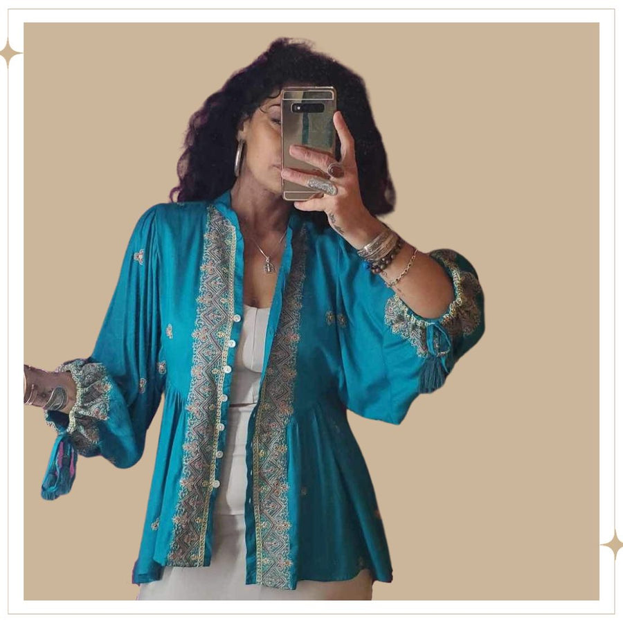 TULSI Embroidered Blouse - Teal