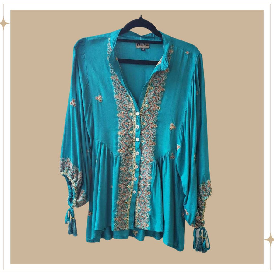 TULSI Embroidered Blouse - Teal